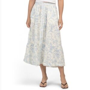 Laura Ashley 100% Linen Floral Blue and White Women's Skirt